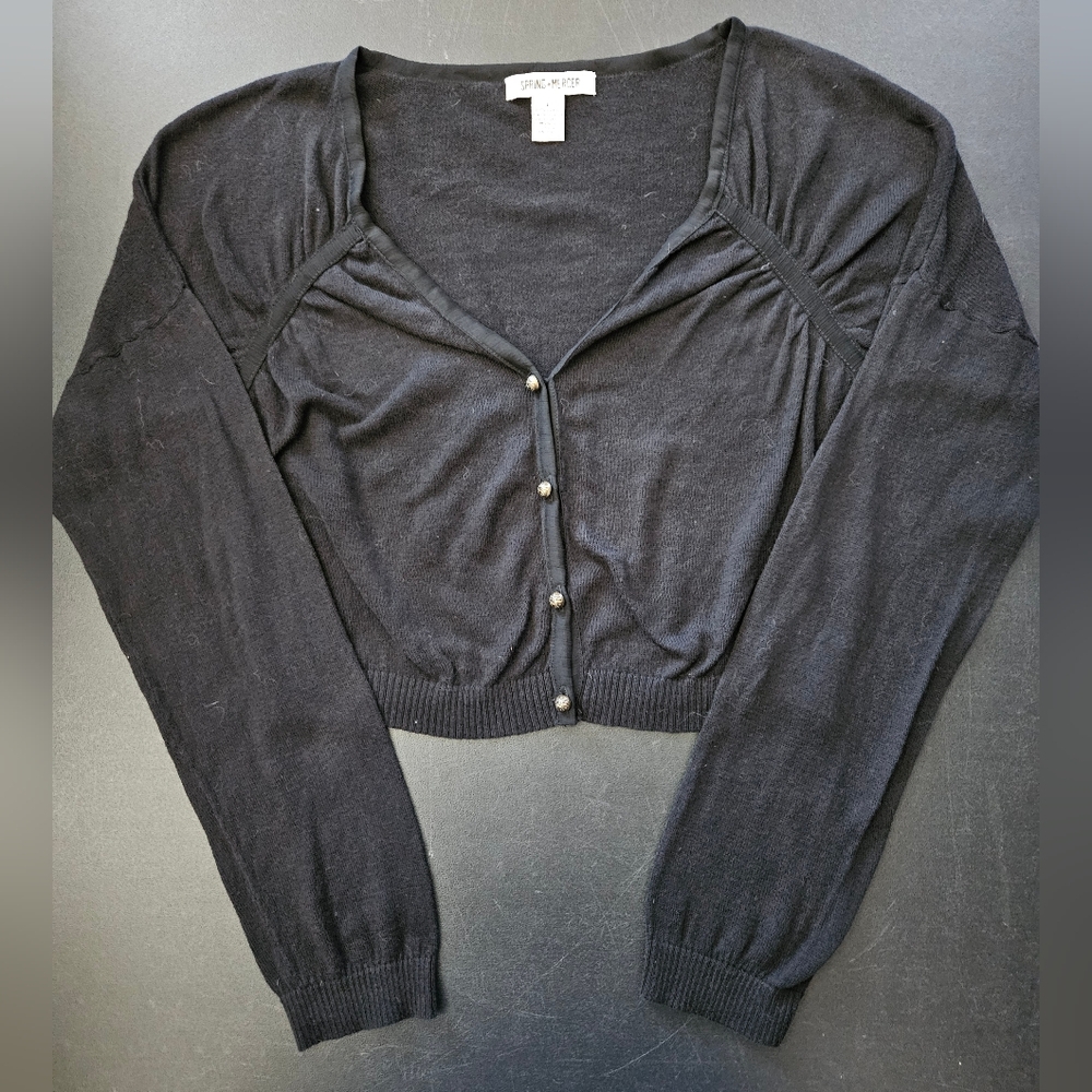 NWOT - Spring+Mercer Black Cotton Single Ply Cropped Sweater - Size L